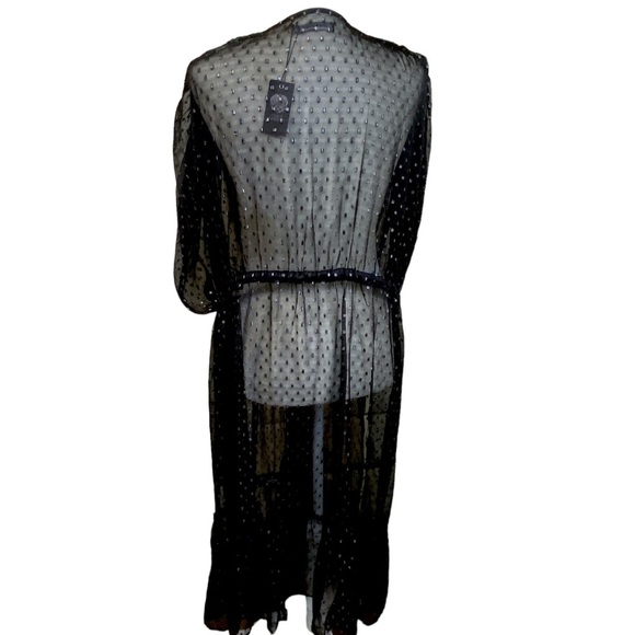 VINCE CAMUTO Sheer Ruffled Duster Black Silver Swim Coverup NWT - Picture 3 of 13